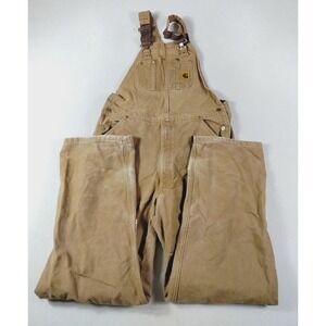 Vintage Carhartt Bib Overalls Men 34x32 Brown R42 Flannel Lined Duck Double Knee